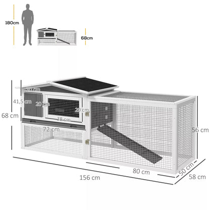 Trušu būris no egles koka, mazo dzīvnieku māja ar asfalta jumtu, mazo dzīvnieku aploks, 156 x 58 x 68 cm, gaiši pelēks
