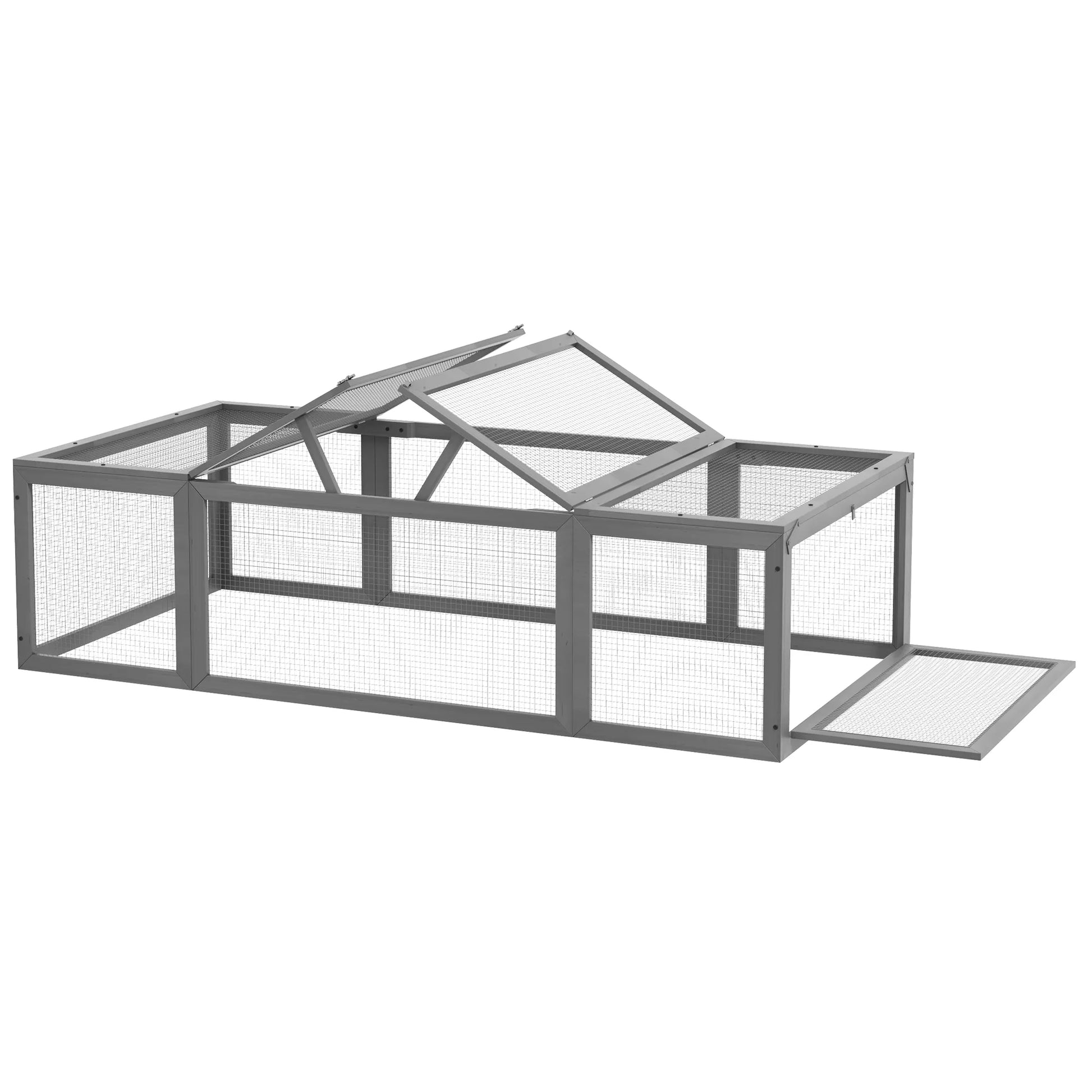 Pawhut Aptvaras smulkiems gyvūnams, atlenkiamas stogas, eglės mediena, pilkas