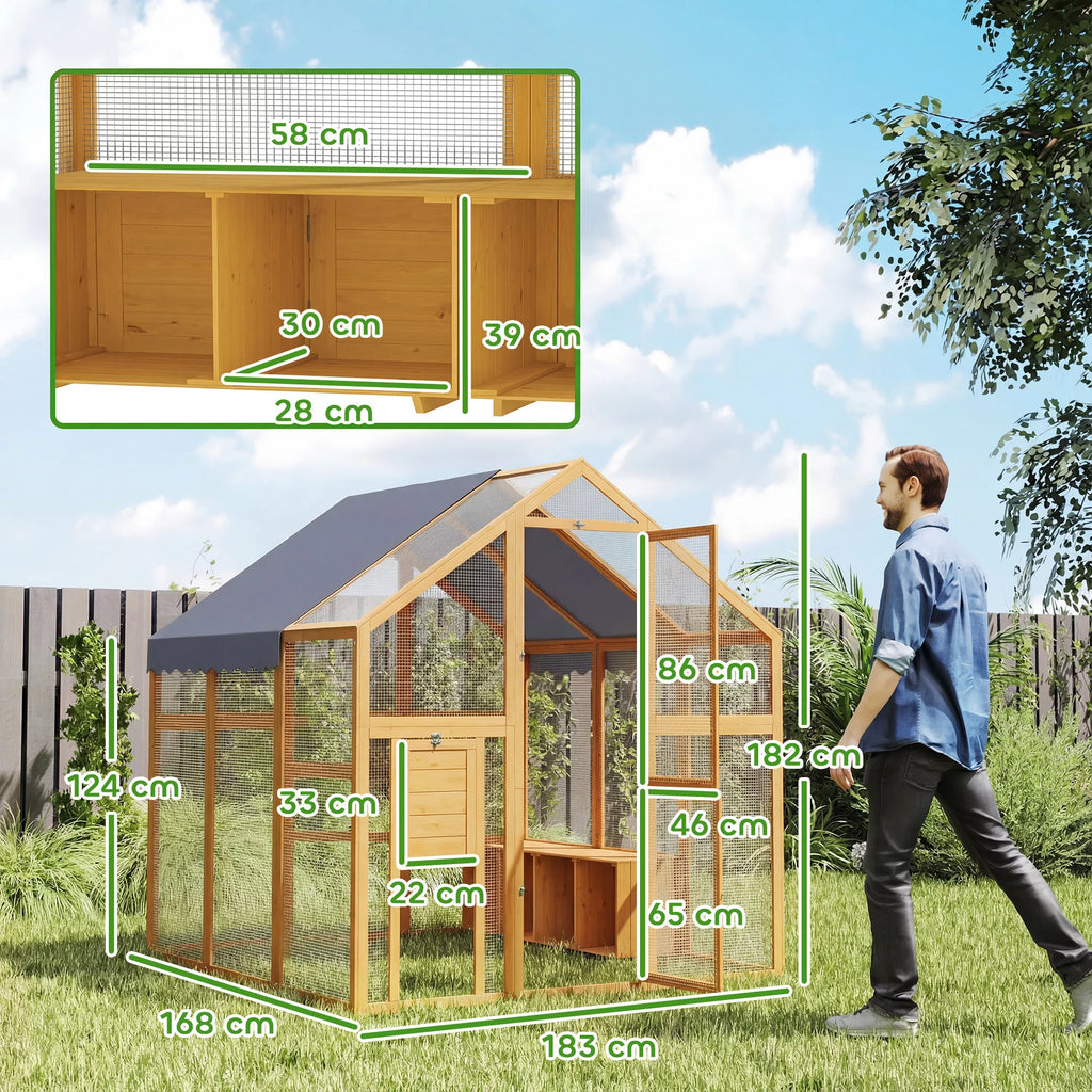 Vištidė 3,07 m² Laisvai vaikščiojanti aptvaras iš medžio su neperšlampamu audiniu, saugumo spyna, 6–8 vištoms 1,7 x 1,8 x 1,8 m