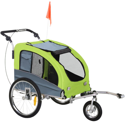 Pet trailer, dog trailer up to 20 kg, foldable, rain cover, reflectors, green+gray, 155 x 83 x 108cm