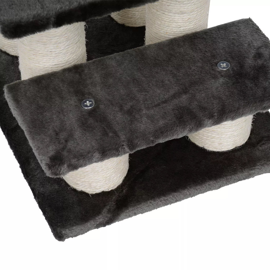 Suņu pakāpieni, 3 pakāpieni, 34 cm augsti mājdzīvnieku pakāpieni suņiem, kaķiem, ar skrāpēšanas stabu, suņu rampu, iekāpšanas palīglīdzekli gultai, dīvānam, matracim, tumši pelēki
