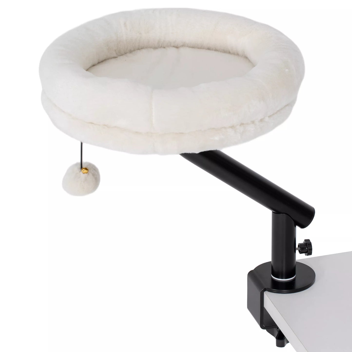 Katės lova prie rašomojo stalo, katės lova rašomajam stalui su 360° sukimusi, reguliuojamo aukščio, katės gultas su nuimamu, skalbiamu mašinoje guoliu, katėms iki 6 kg, namų biurui, kreminės baltos spalvos