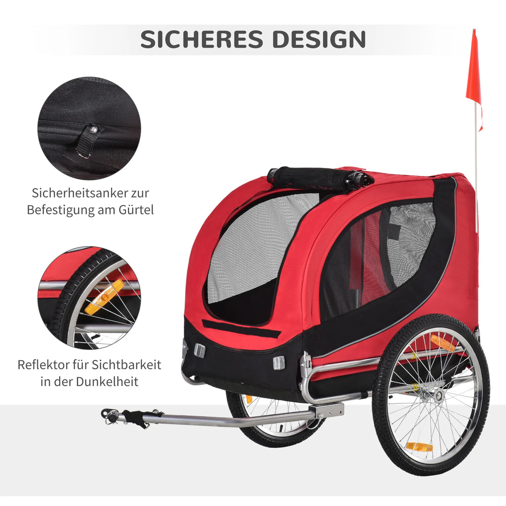 Velosipēda piekabe suņiem līdz 20 kg ar universālu sakabi, tērauda, ​​sarkana+melna