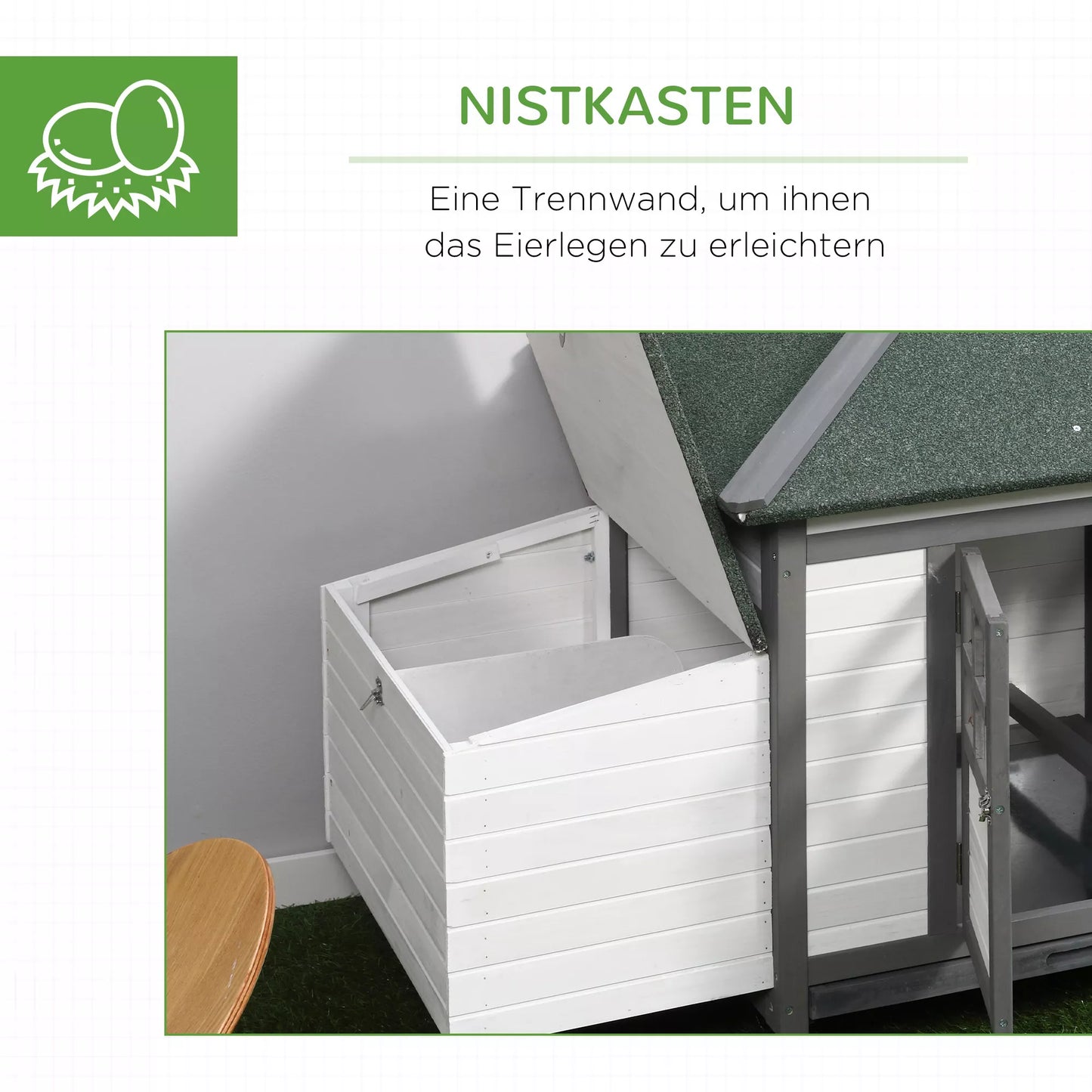 Vistu kūts pundurvistām 196 x 76 x 97 cm Vistu kūts ar ligzdošanas kasti, āra aploks, barotava, koka mājiņa maziem dzīvniekiem, pelēka