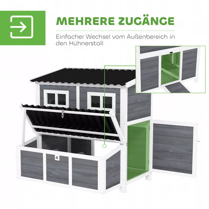 Chicken coop with nesting box for 4-6 chickens, waterproof roof, spruce wood, plastic, 100 x 86 x 100 cm, light gray