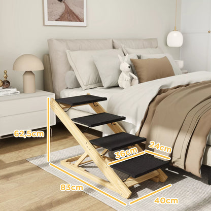 Dog steps, dog ramp, adjustable height, non-slip, foldable, 83x40x62.5 cm, wood/white