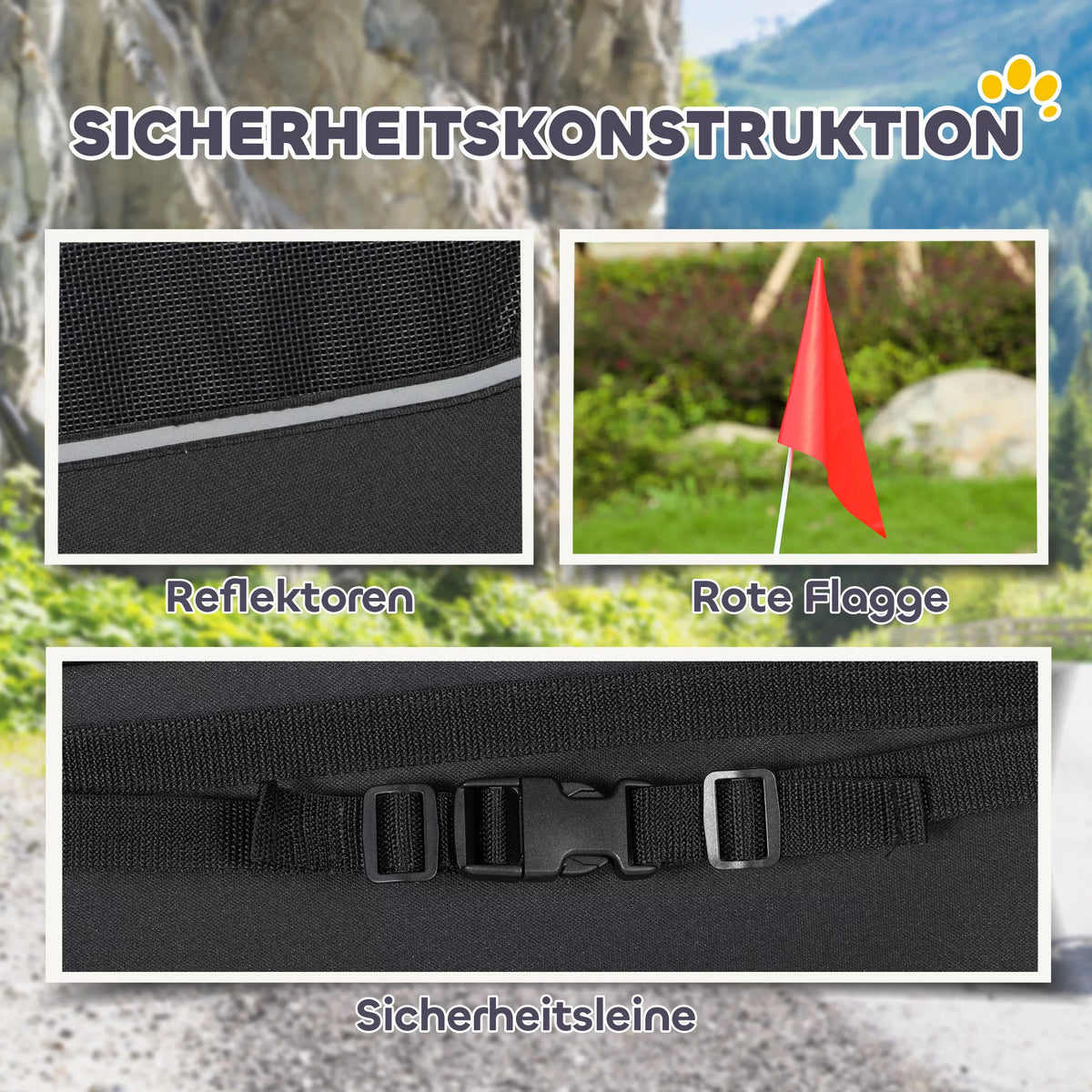 Kokkupandav koerte jalgrattakäru helkurite, võrkakende, ukse ja ohutuslipuga, koertele kuni 20 kg, 138 x 70 x 89 cm, punane