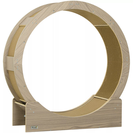 Katės bėgimo ratas, 91 cm, su stabdžiu ir draskykle, sveikam judėjimui, riešuto spalvos