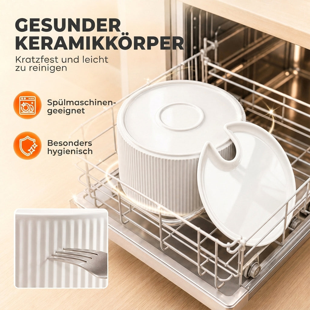 Keraminis gertuvės fontanėlis katėms ir šunims, 2,2 l, su 4 pakopų filtru ir tylia pompa, baltas