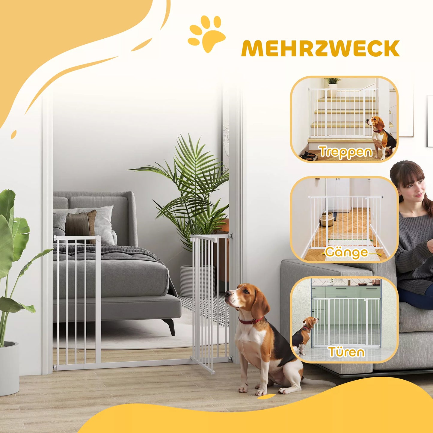 Drošības vārti durvīm, kāpņu drošības vārti bez urbšanas, suņu vārti, drošības vārti mājdzīvniekiem, suņu vārti, stiprinājums ar skavu, metāla, balti, 76-107 x 76 cm