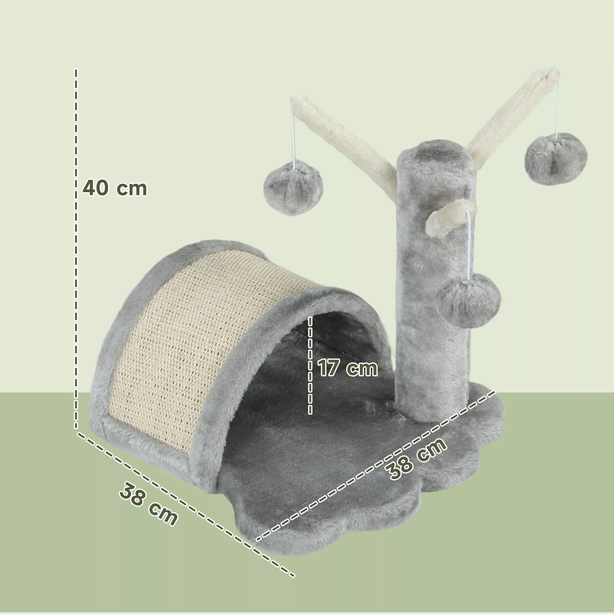 Kaķu tornis 40 cm Mazs kaķu tornis ar gultu, 2 rotaļu bumbiņām, skrāpējamo paklājiņu, kaķu kāpšanas koks, maziem un lieliem kaķiem, gaiši pelēks