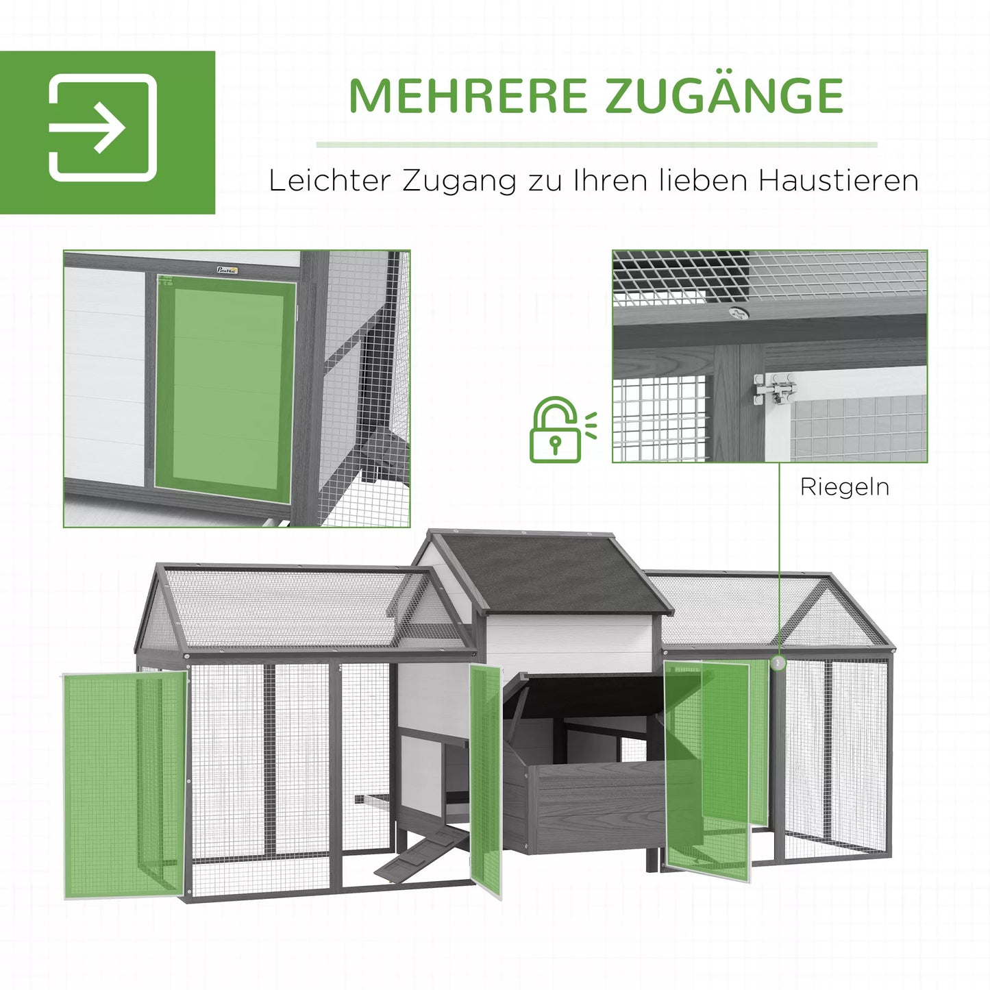 Vistu kūts maziem dzīvniekiem, 2 āra aploki, 1 ligzda, 2 rampas, asfalta jumts, laikapstākļiem izturīgs, pelēks