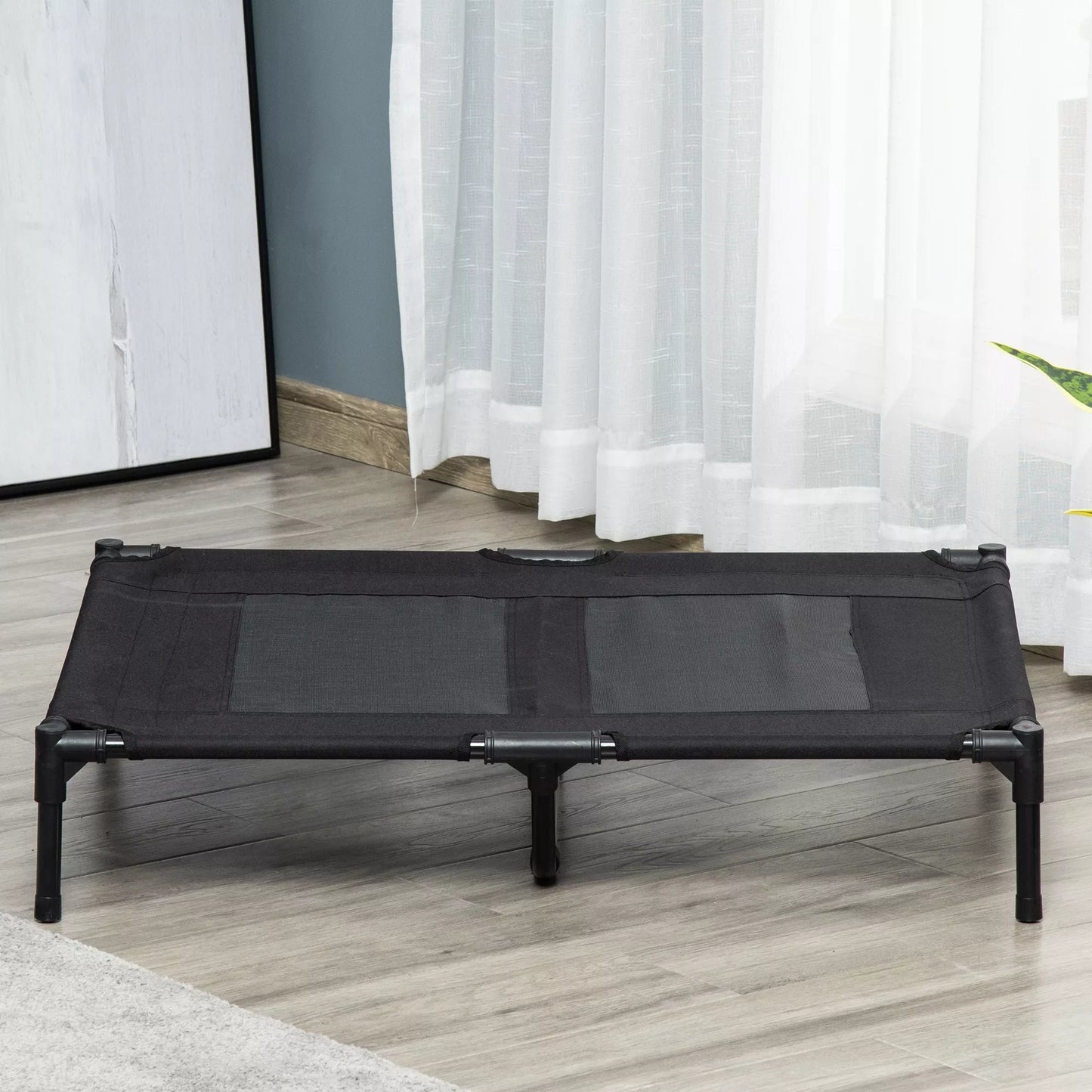 Āra suņu gulta, salokāma, elpojoša, melna