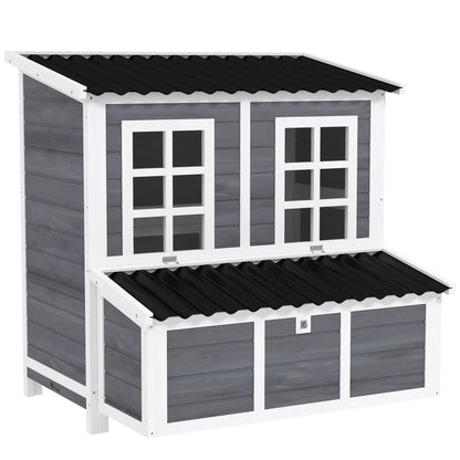 Chicken coop with nesting box for 4-6 chickens, waterproof roof, spruce wood, plastic, 100 x 86 x 100 cm, light gray
