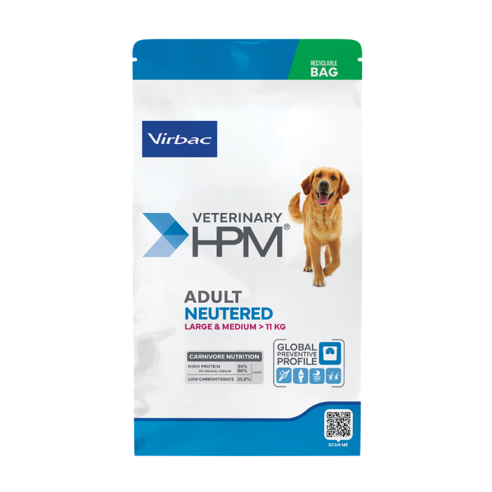 Virbac Veterinary HPM Adult Neutered Dog Large & Medium sausas pašaras sterilizuotiems didelių ir vidutinių veislių šunims