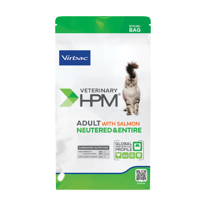 Virbac Veterinary HPM Adult Salmon Neutered & Entire Cat visavertis sausas pašaras sterilizuotoms ir nesterilizuotoms katėms nauja pakuotė