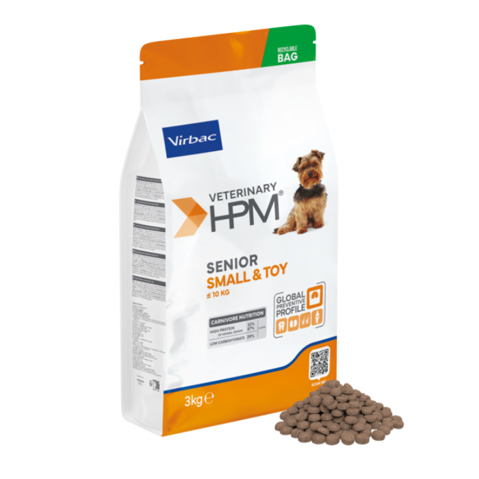 Virbac Veterinary HPM Senior Dog Small & Toy Dog sausas pašaras pagyvenusiems mažų veislių šunims nauja pakuotė