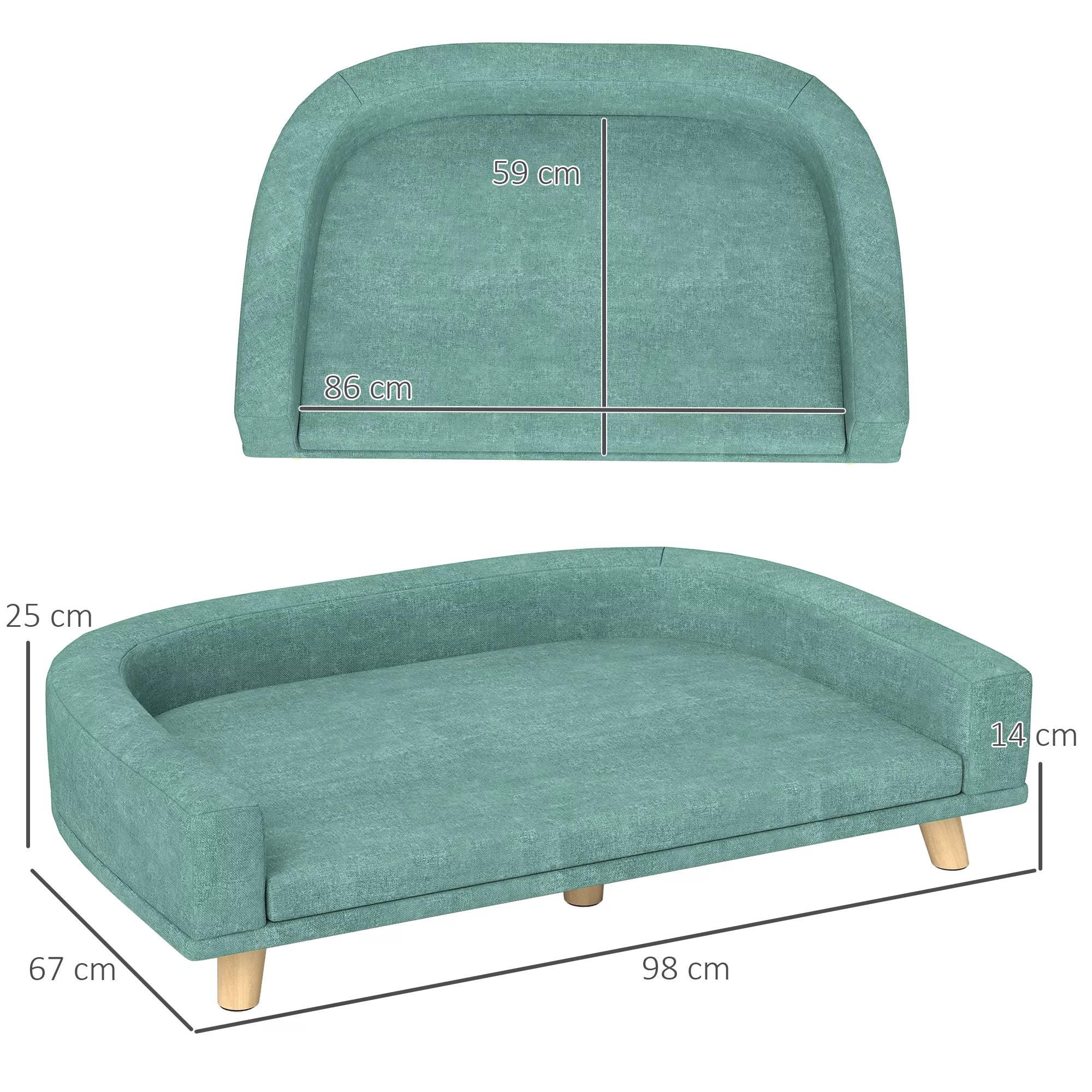 Šunų lova, šunų sofa, naminių gyvūnėlių sofa, Eukalipto mediena, 98 x 67 x 25 cm, Žalia