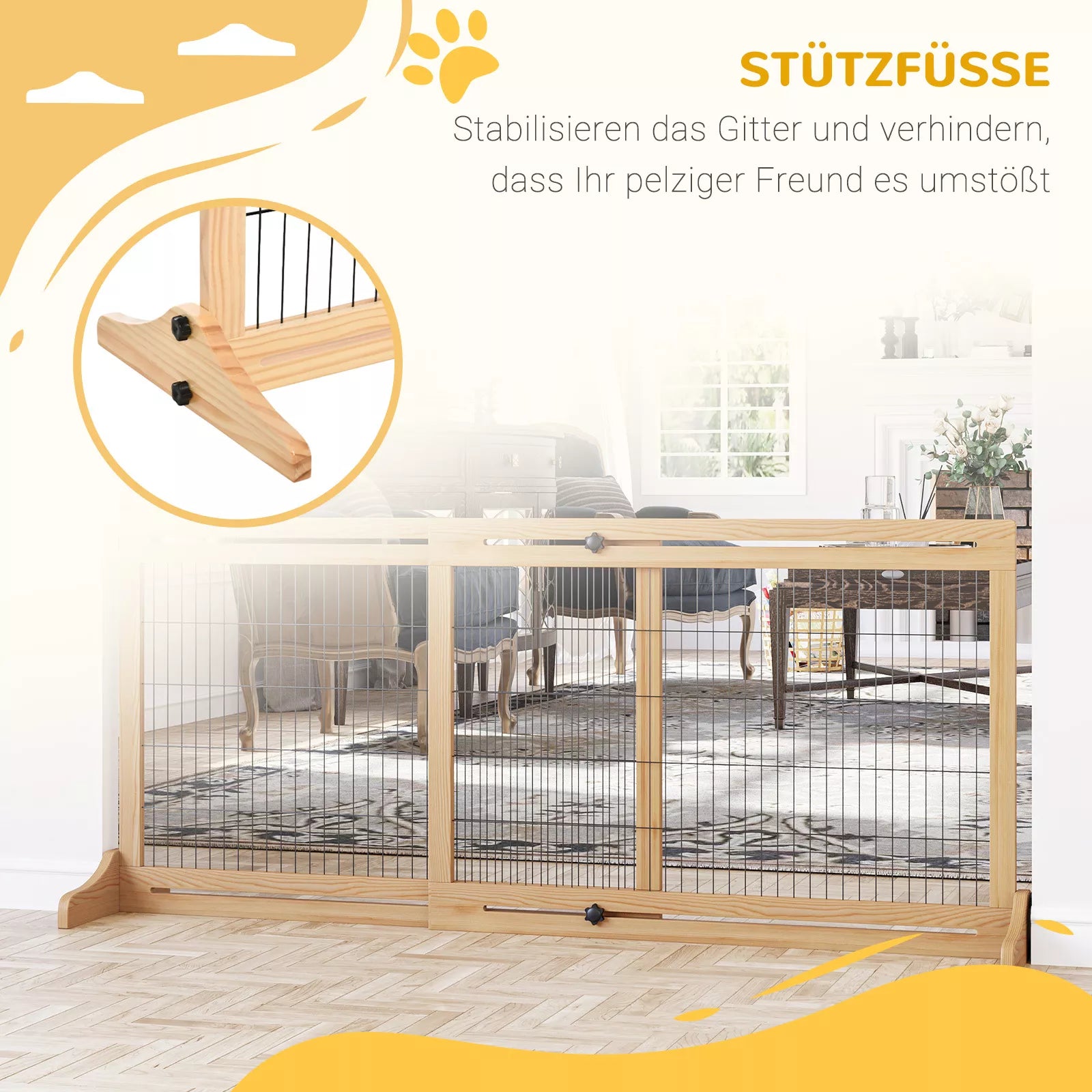 Šunų apsauginė grotelė, laiptų apsauginė grotelė, 180 cm aukščio, reguliuojamo aukščio, natūralios spalvos + juodos spalvos
