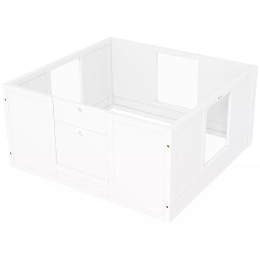 Šuniukų dėžė mažiems ir vidutinio dydžio šunims, šuniukų dėžė su reguliuojamu įėjimu, neslystančiais pėdelių paminkštinimais, balta