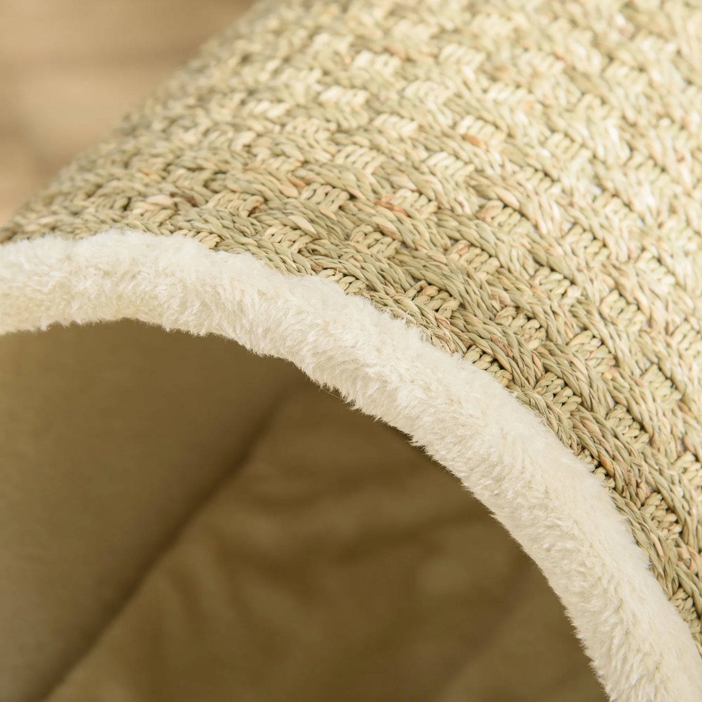 PawHut Katino urvelis su draskomuoju paviršiumi, komplekte pagalvėlė, draskyklė, 41 cm x 38 cm x 43 cm, natūralus + smėlio spalvos