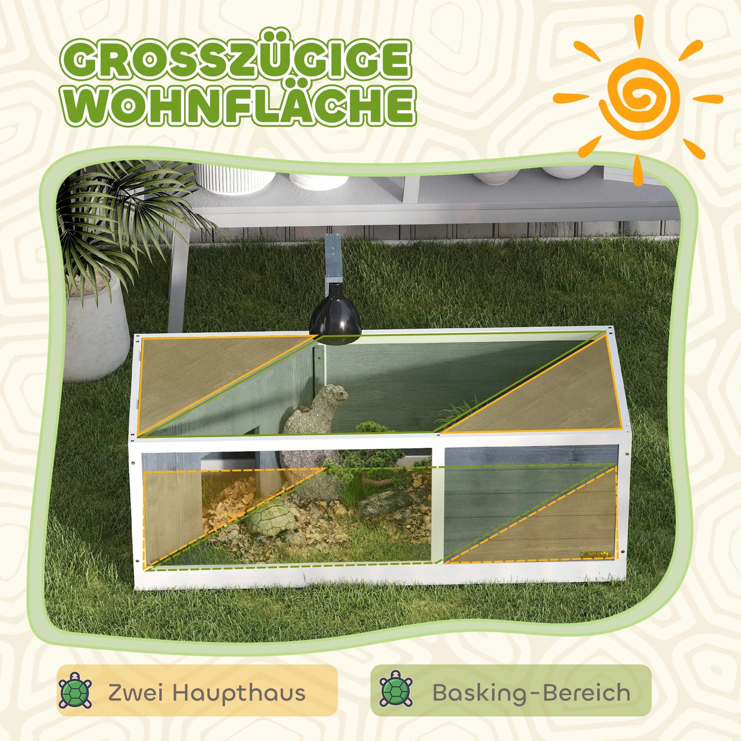 PawHut Bruņurupuču Māja ar Viegli Atveramu Augšu, Lampas Turētāju, Caurspīdīgu Priekšpusi, 120 x 50 x 40 cm, Pelēka