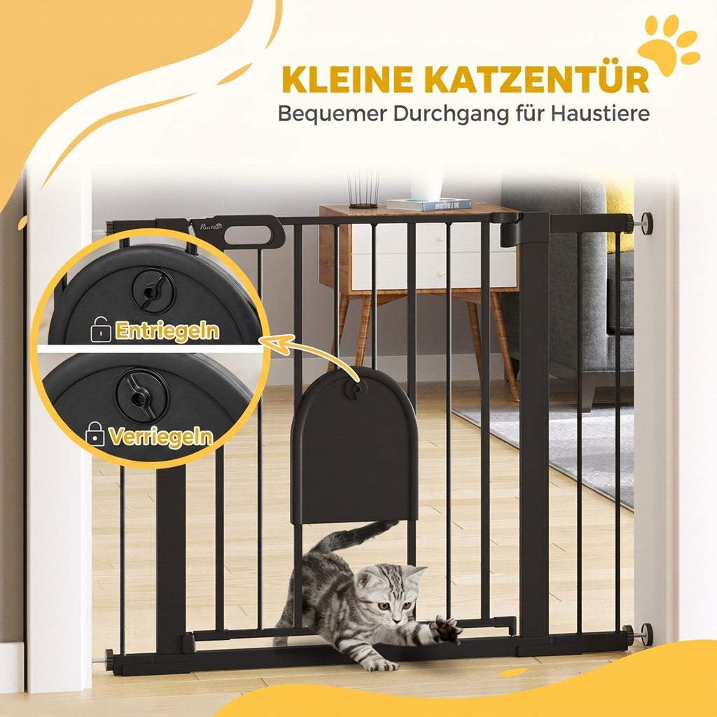 Apsauginiai varteliai durims ir laiptams 75–103 cm, su durelėmis gyvūnams, automatiškai užsidarantys, juodi
