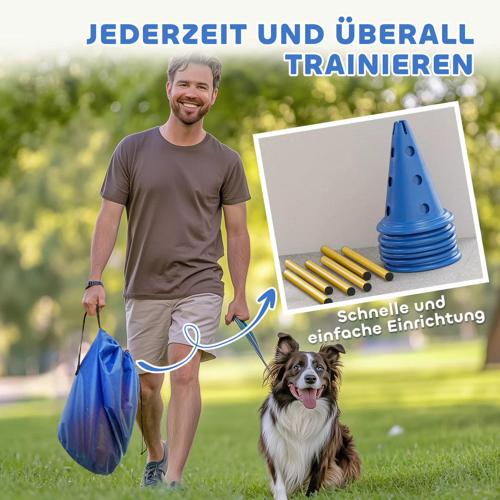 Agility rinkinys šunims 3 dalių agility įranga šunų dresūrai Stumiamų kliūčių rinkinys su 6 kūgiais 3 kliūtys Nešimo krepšys