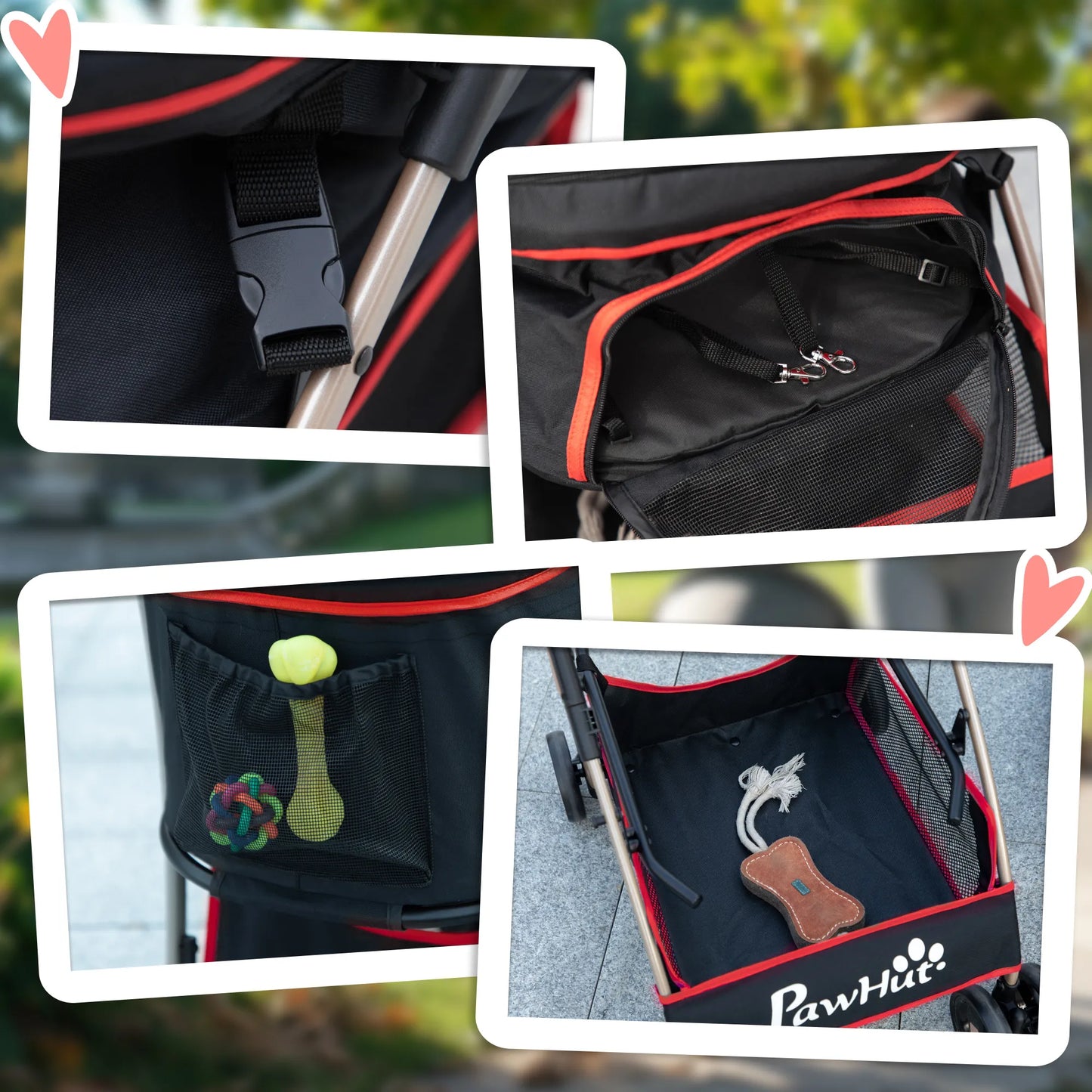 2-in-1 suņu ratiņu pārnēsātājs, automašīnas sēdeklis līdz 10 kg, salokāms apakšējais grozs, 82 cm x 49,5 cm x 98 cm, sarkans