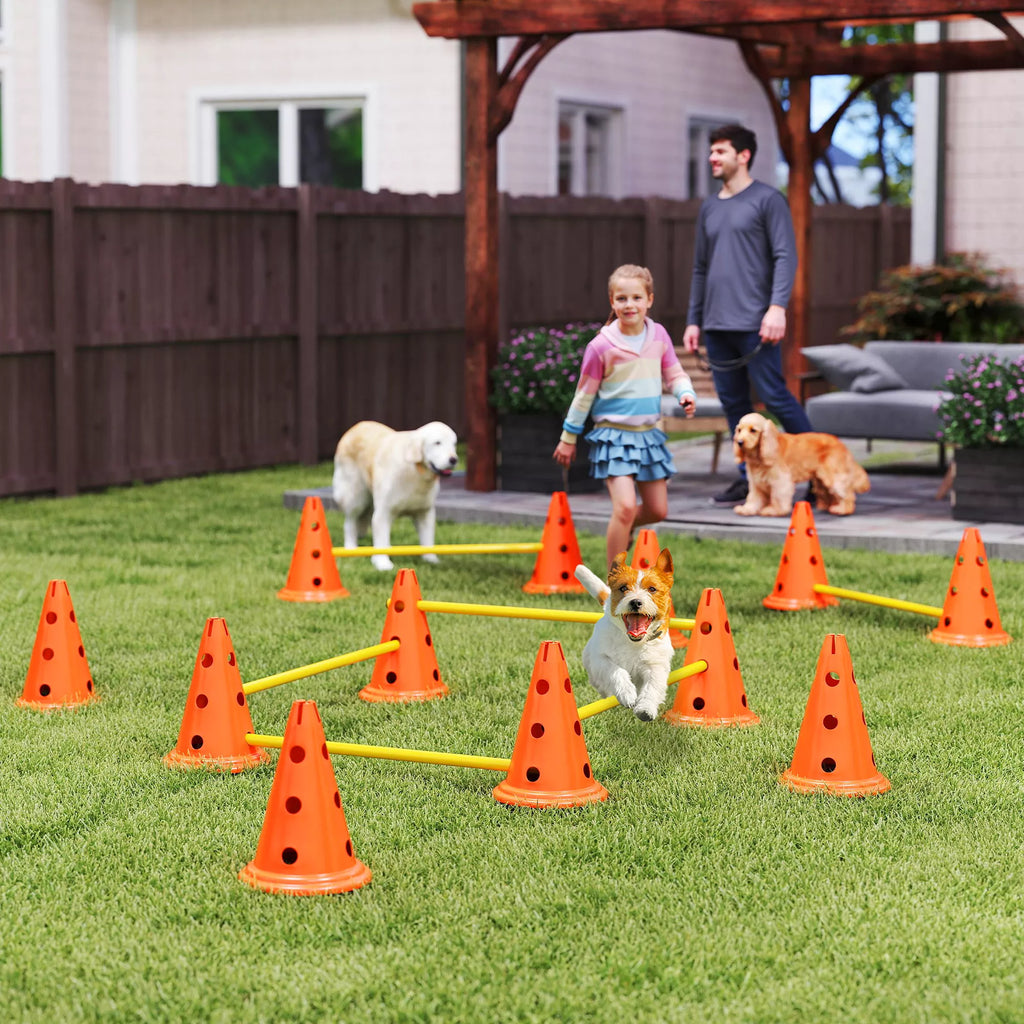 Agility rinkinys šunims, 6 dalių agiliti įranga šunų dresūrai, sudėjamų kliūčių rinkinys su 12 kūgių, 6 barjerų ir nešiojimo krepšiu