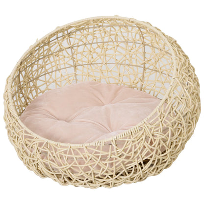 Rattan cat bed, cat house with cushion, cat basket, dog bed, cat sleeping place, dog house, pet bed for cats and dogs, beige, Ø56 x 35 cm
