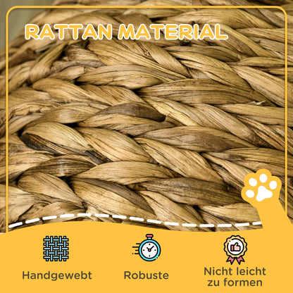 Rotango kačių krepšys, urvas, namelis, lova su pagalvėle. Naminių gyvūnėlių lova iš vandens hiacinto, ruda, 40 x 37 x 51 cm