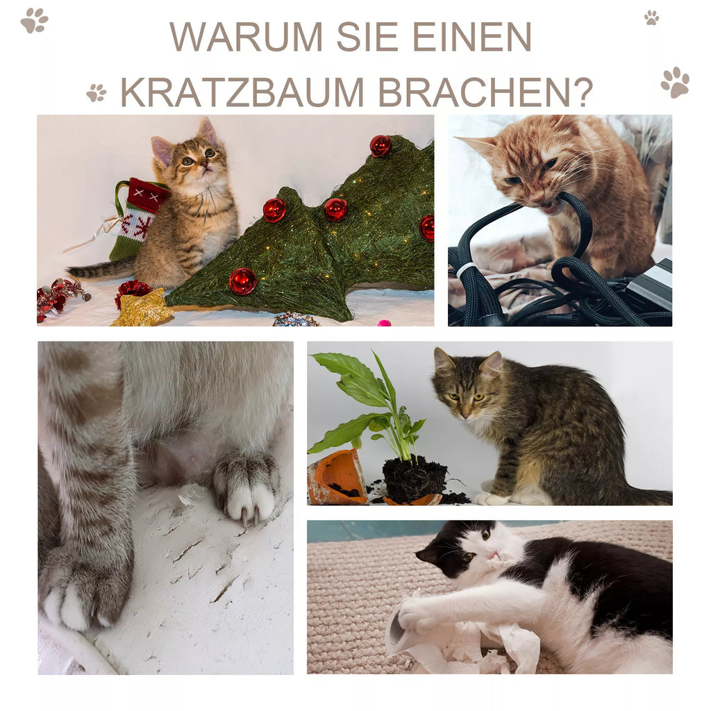 Kaķu skrāpējamais stabs 72 cm, kaķu tornis ar plīša bumbiņām, sizala stabiem, platformu, skrāpējamo stabu, daudzlīmeņu kaķu skrāpējamo stabu, kāpšanas koku, vidēja lieluma kaķiem, pelēku