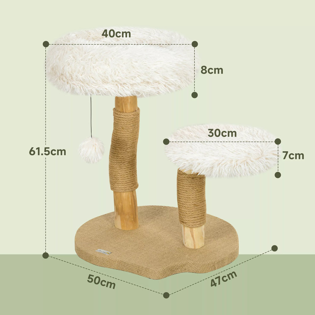 Kačių medis, 61,5 cm, su kačių guoliu, braižymo stulpas, šokinėjimo platforma, žaislinis kamuoliukas, katėms iki 5 kg, Baltas