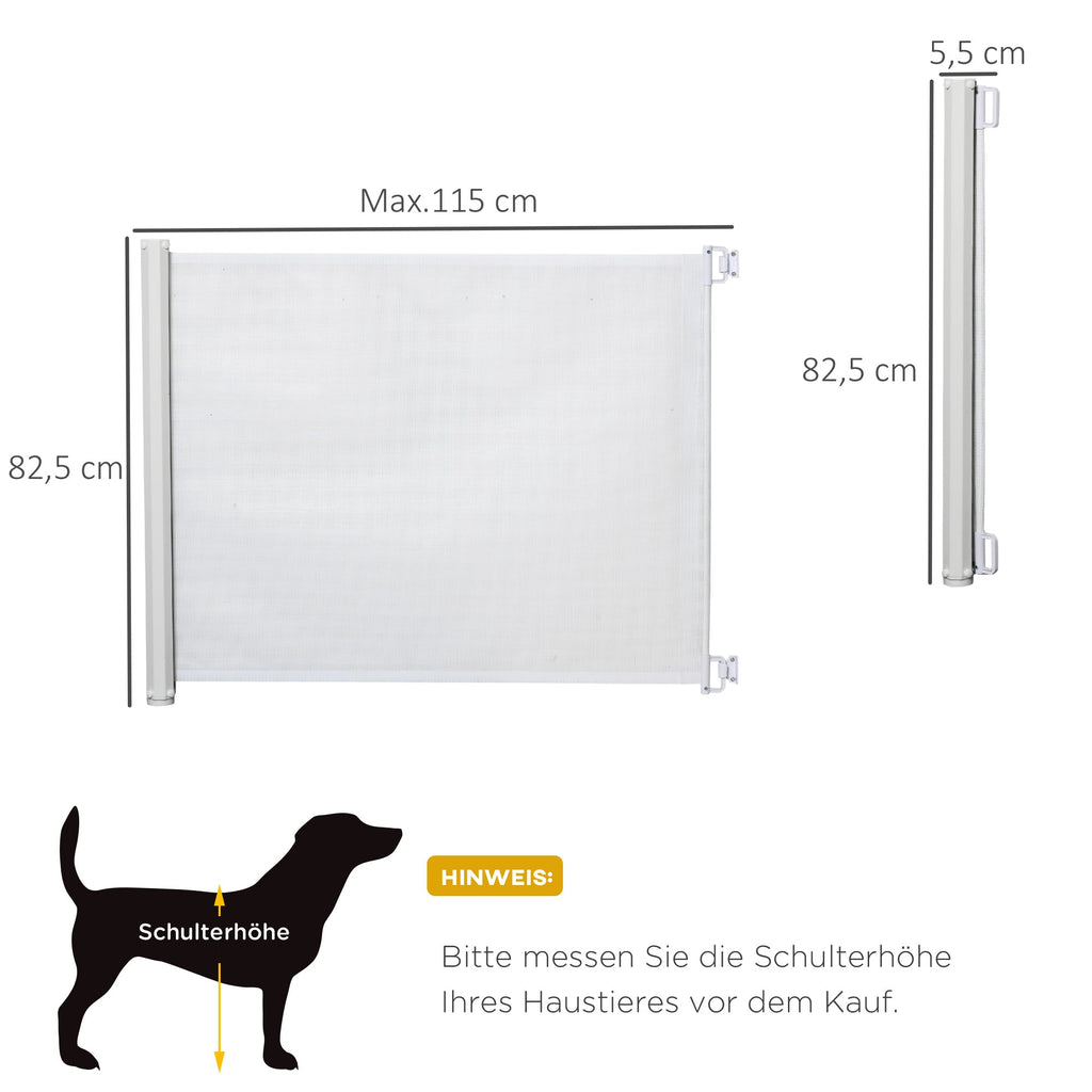 Drošības vārtiņi kāpnēm 115 cm suņiem, drošības vārtiņi durvīm, drošības siena, izvelkamas drošības rullo žalūzijas kāpnēm, sarullējamas rullo žalūzijas, plastmasas, baltas