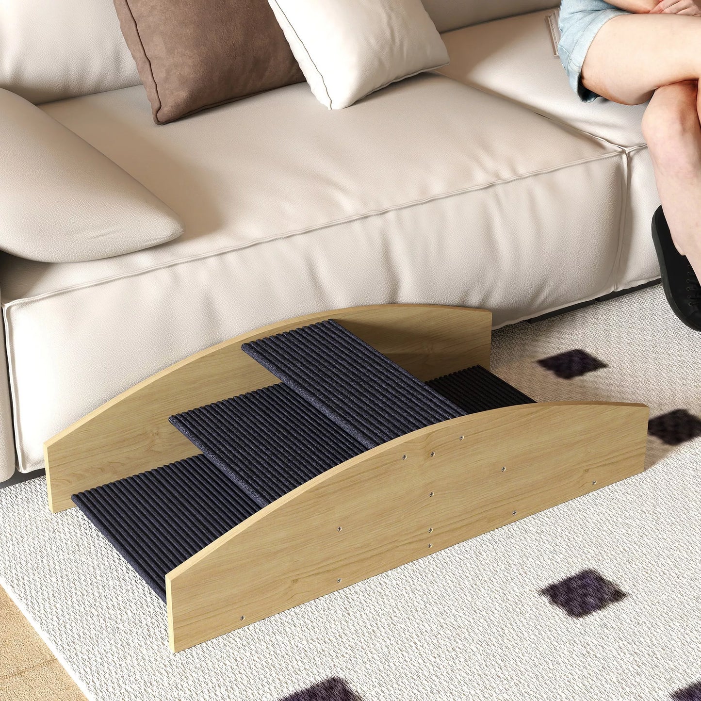 Suņu veiklības svira, 2-in-1 svira un pakāpieni, neslīdoša, egles koks, 80 x 39,5 cm