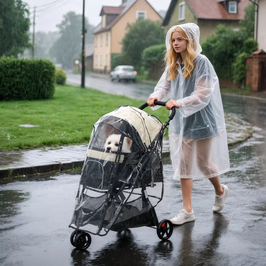 Vežimėlis augintiniams, šunų vežimėlis, sulankstomas, su apsauga nuo lietaus, 2 puodelių laikikliai, Mėlyna + Chaki