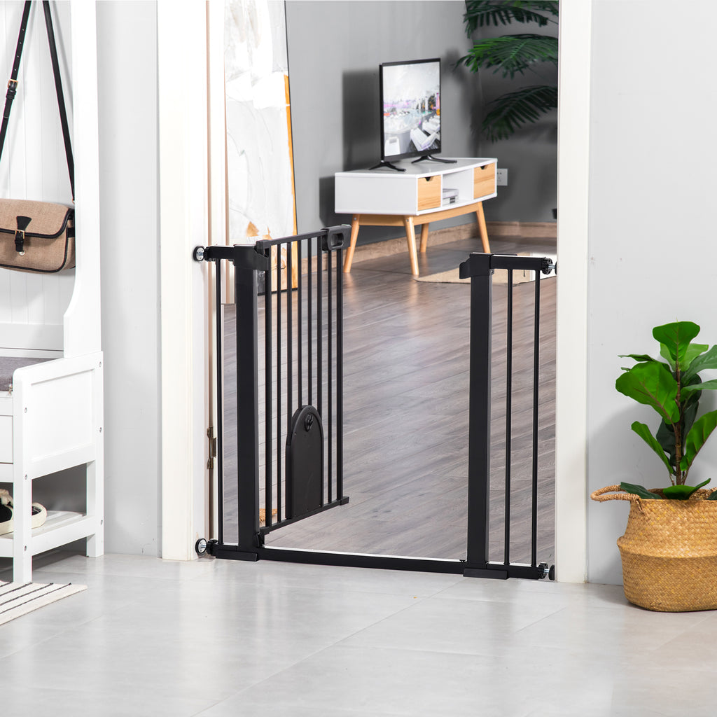 Apsauginiai varteliai durims ir laiptams 75–103 cm, su durelėmis gyvūnams, automatiškai užsidarantys, juodi