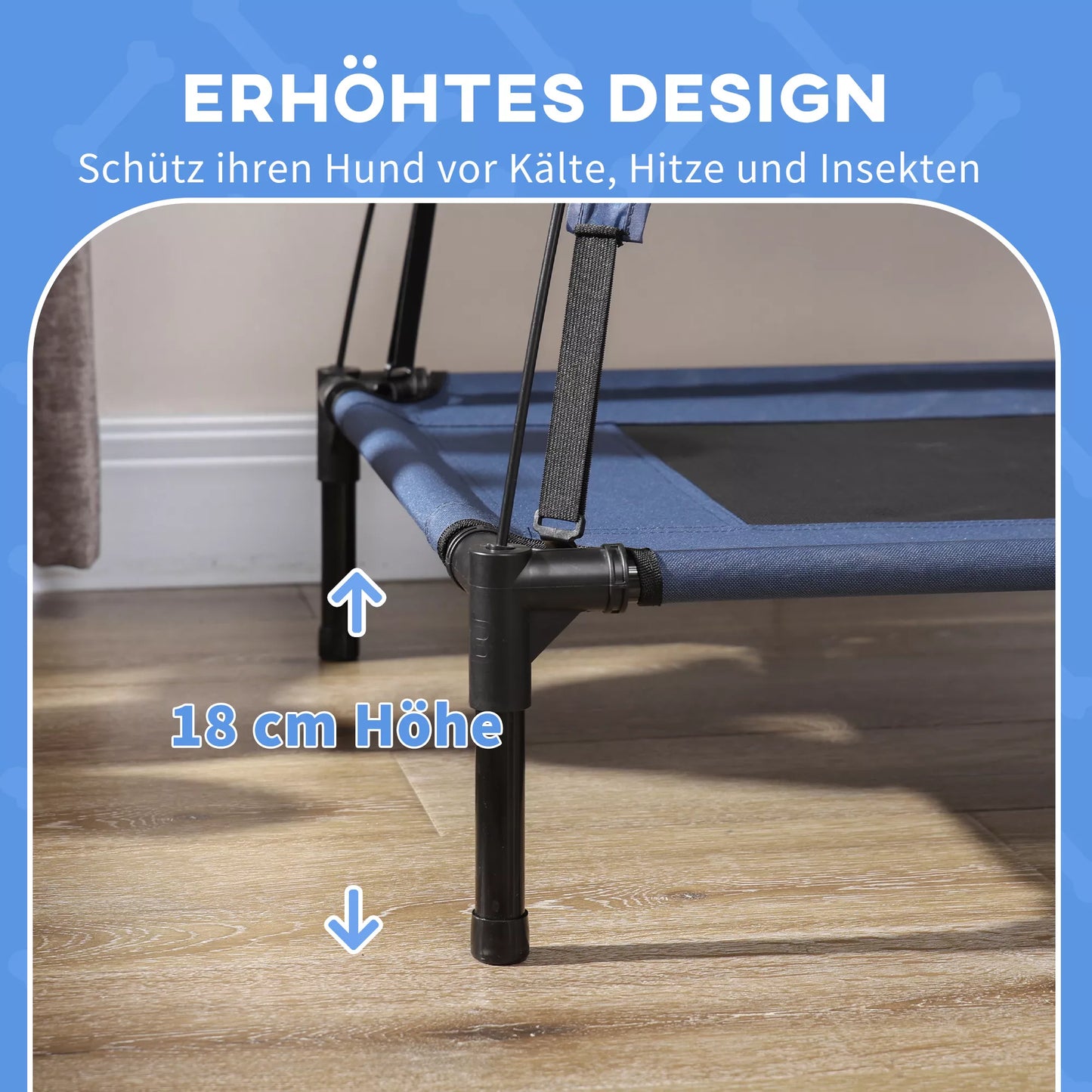 Lauko šuns guolis, atsparus oro sąlygoms, su stogeliu, 61 cm x 46 cm x 62 cm, mėlynas + juodas