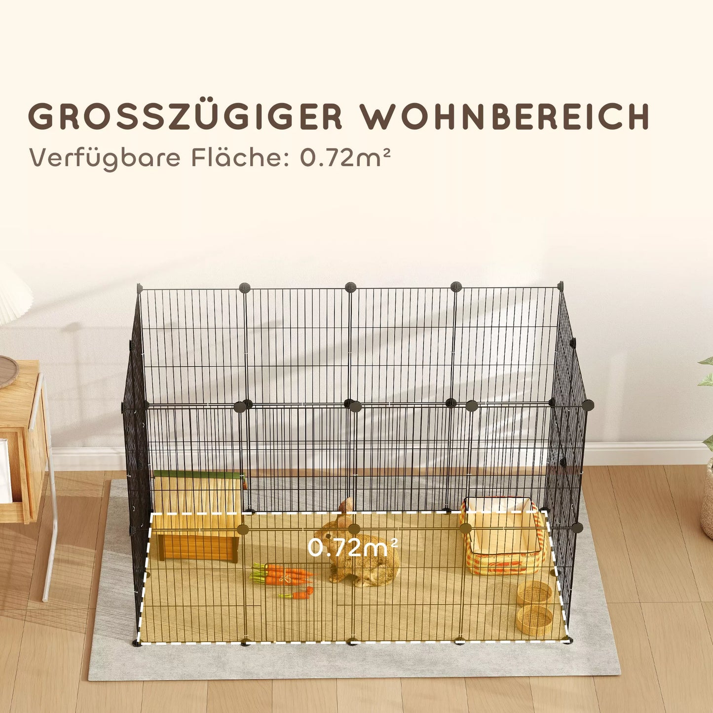 Narvelis smulkiems gyvūnams, lauko aptvaras, modulinė konstrukcija, 0,72 m² plotas, plienas, juodas