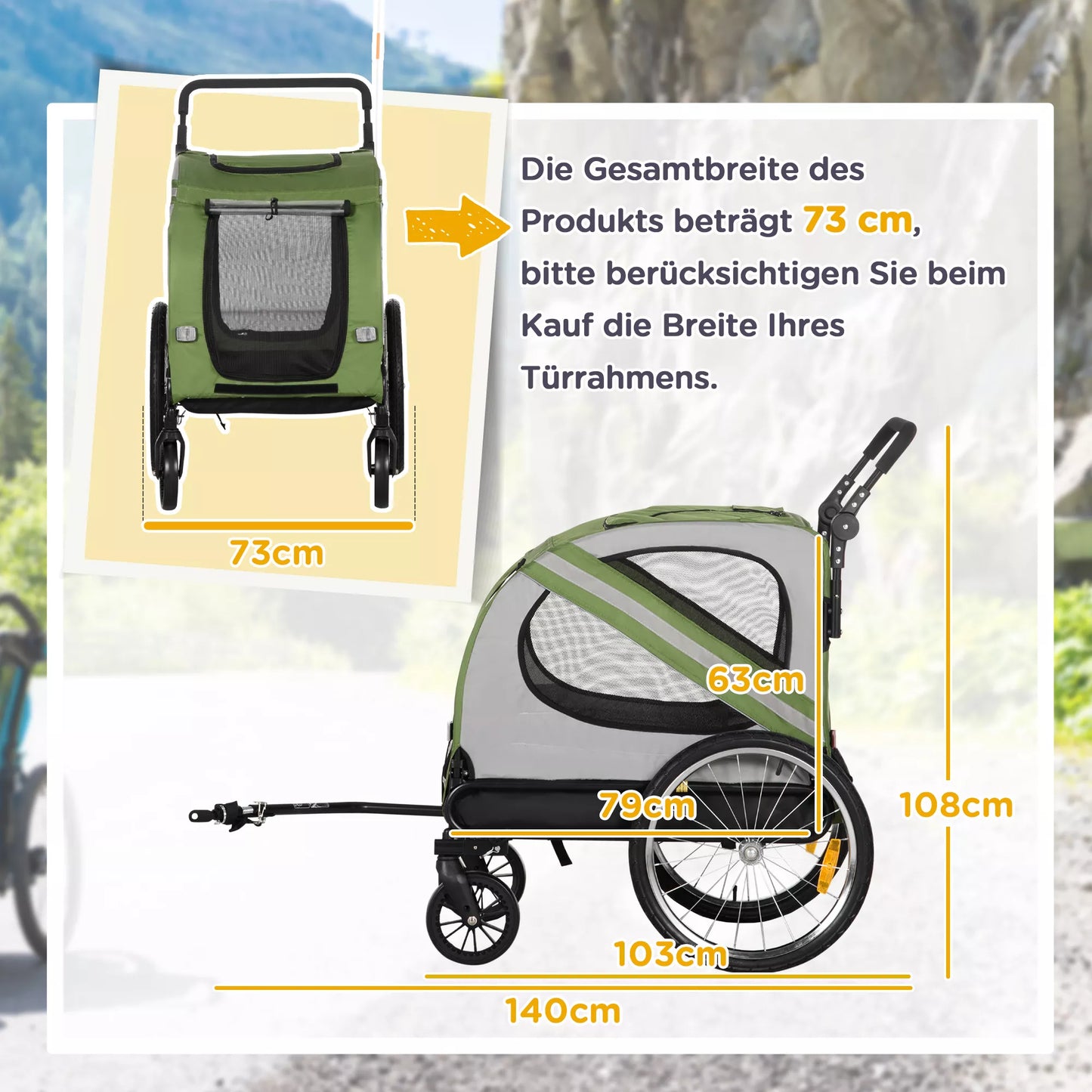 PawHut 2-in-1 šunų vežimėlis, šunų dviračio priekaba, sulankstomas, atsparus oro sąlygoms, šunims iki 20 kg, žalias