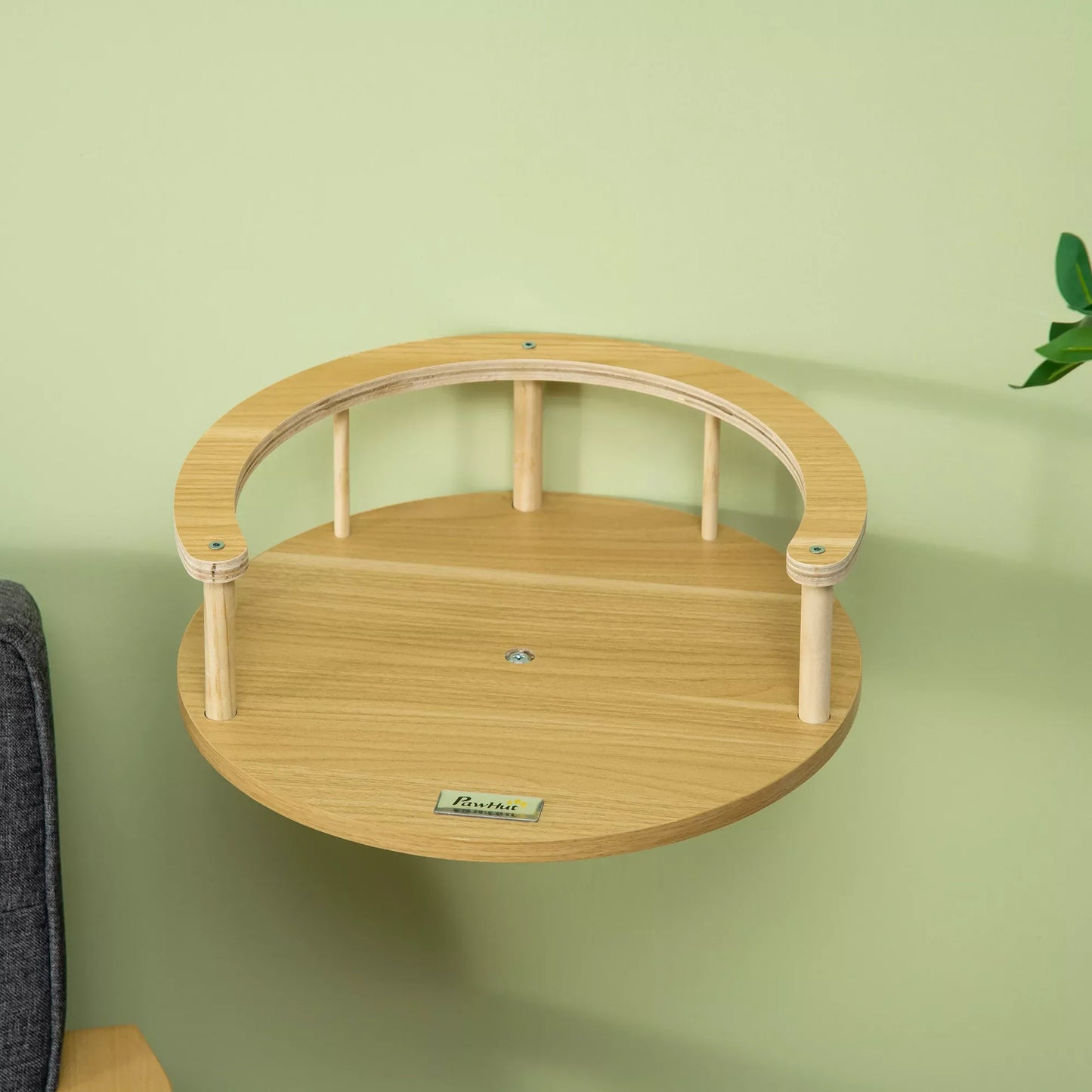 Pie sienas stiprināms kaķu gulta ar aizsargmalu, spilvens gulēšanai, stiprināšanai pie sienas, ozolkoka un krēmbalta, 34 x 34 x 10,5 cm