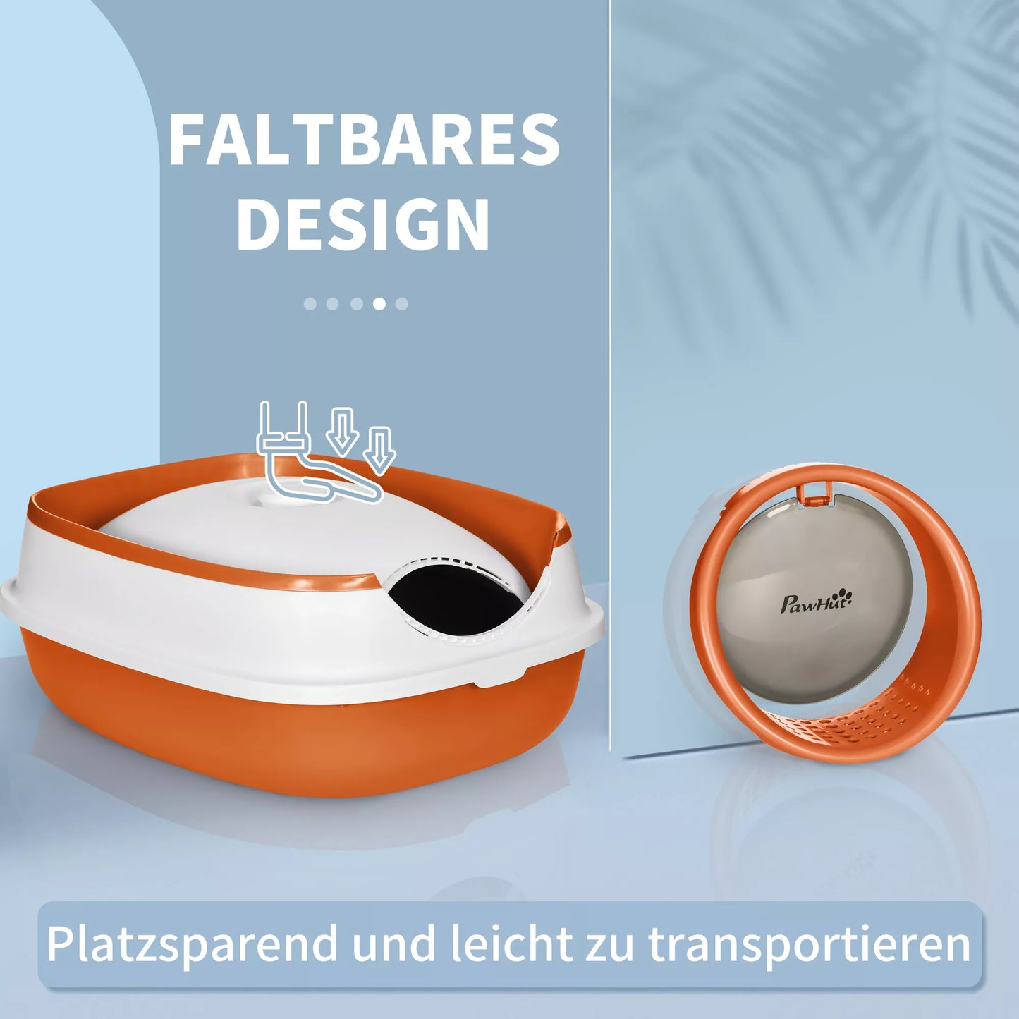 Kaķu tualete ar vāku un kaķu kaķu kausiņu, kaķiem līdz 5 kg, 52x41x38 cm, balta/oranža