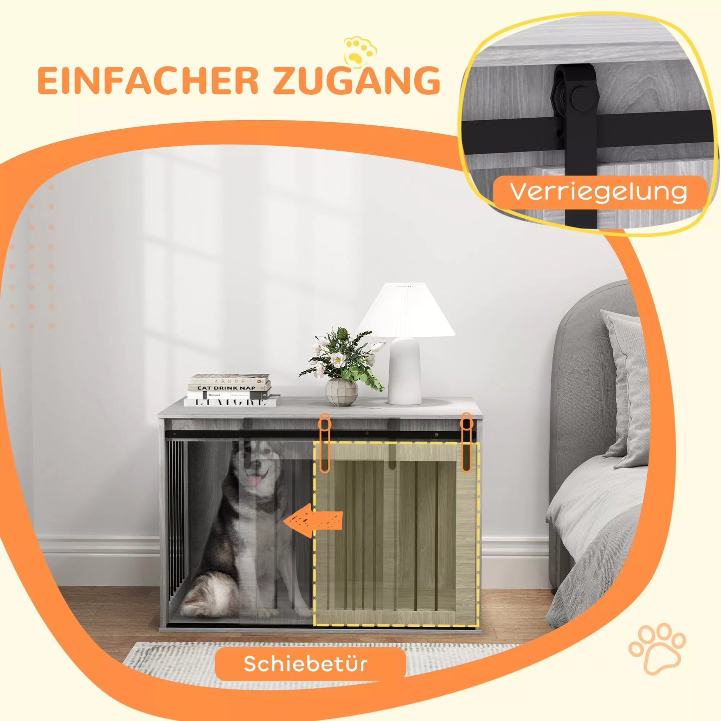 Suņu transportēšanas kaste ar bīdāmām durvīm, ventilāciju, izgatavota no skaidu plātnes un tērauda, ​​98 x 58 x 61 cm, pelēka