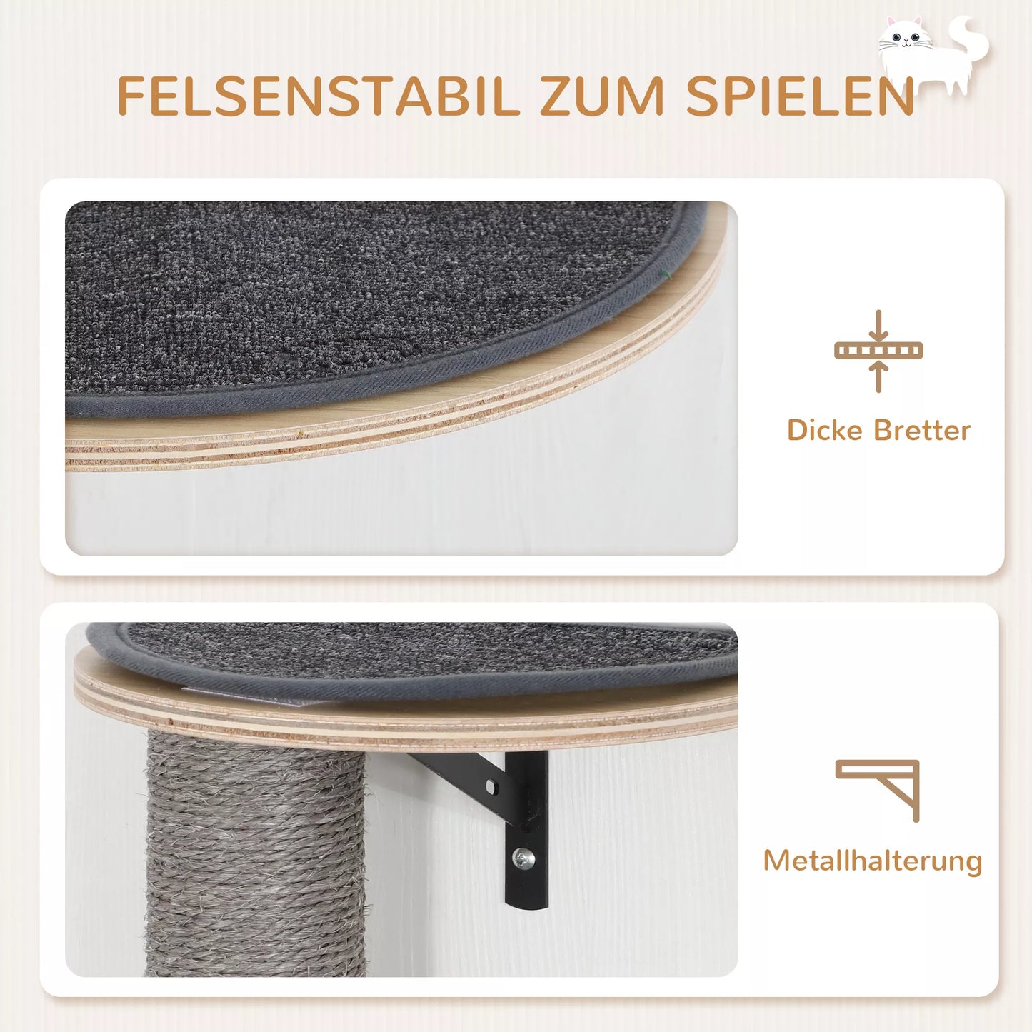 Kaķu kāpšanas siena, 7 daļu, kaķu kāpšanas sienas komplekts ar sizala stabu, kāpnēm, platformu, skrāpējamo stabu, pelēks