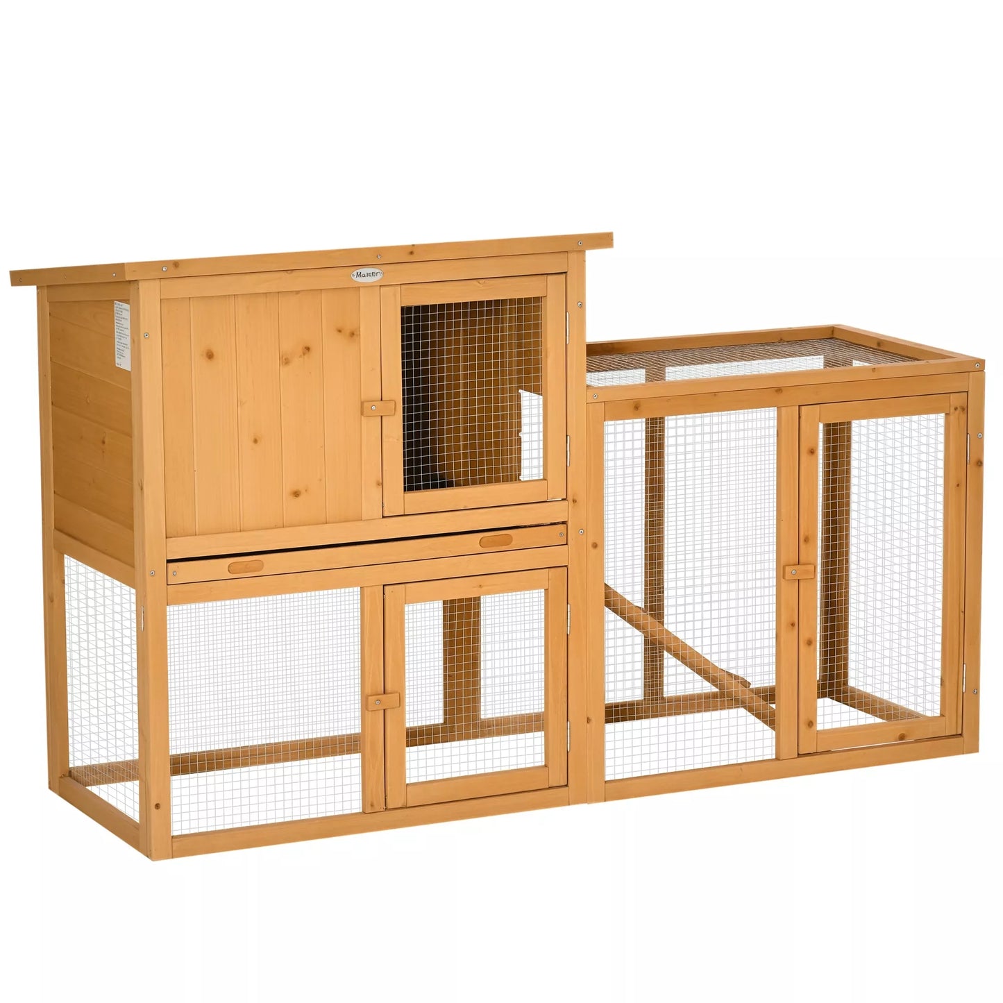 Smulkia gyvūnėlių tvartelis su voljeru, išimamu dugno padėklu, atsparus oro sąlygoms, 141 cm x 60 cm x 86 cm, rudas