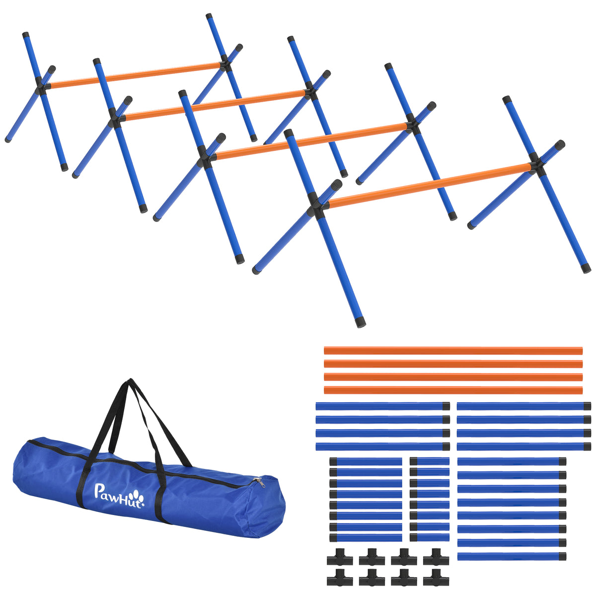 Agility rinkinys šunims su 4 barjerais, reguliuojamo aukščio 13–28 cm, su krepšiu, mažiems šunims, oranžinis