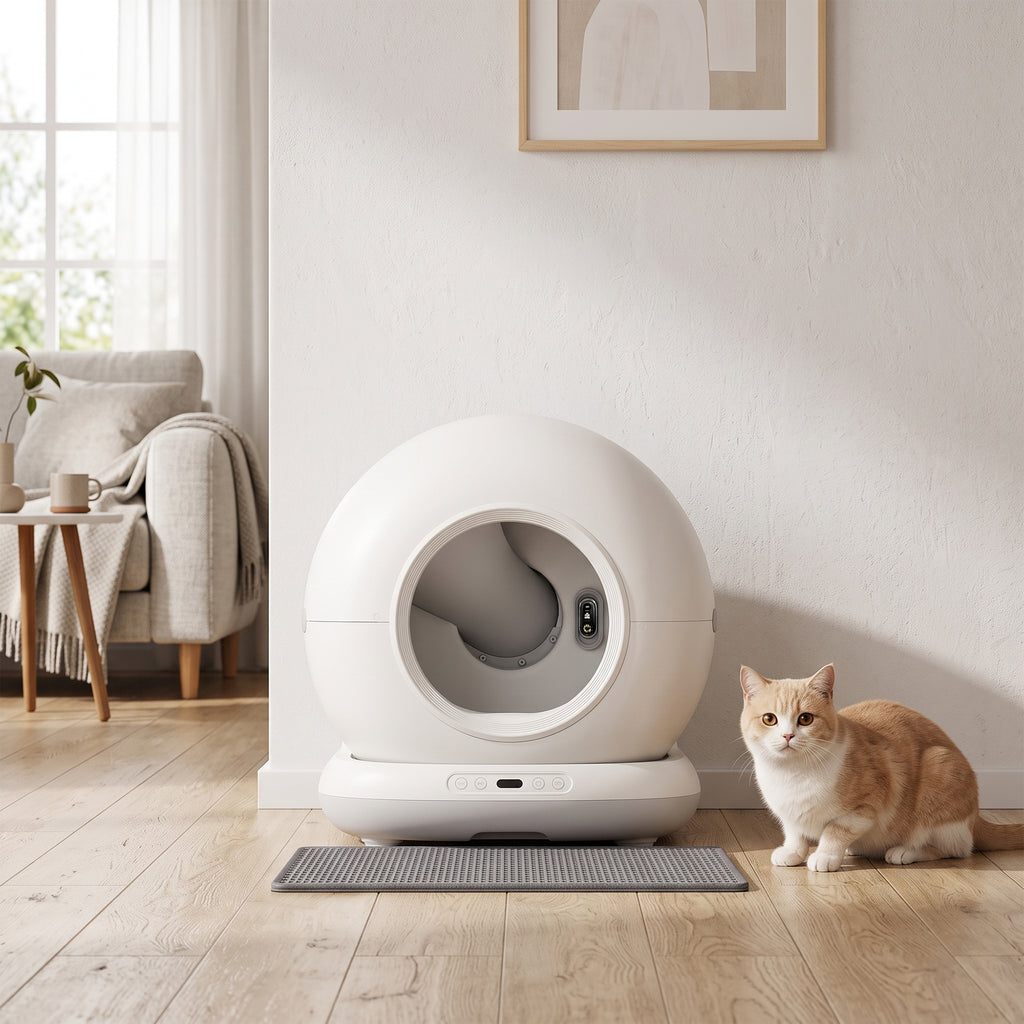 Savaime išsivalanti kraiko dėžė katėms 72 l, su kamera ir valdymu programėle, katėms 1–12 kg, balta