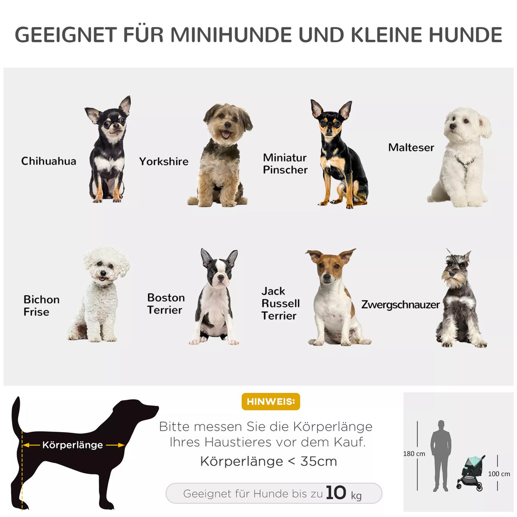 Mājdzīvnieku ratiņi, salokāmi, ar lietus pārsegu, 2 krūzīšu turētājiem, zili + zaļi