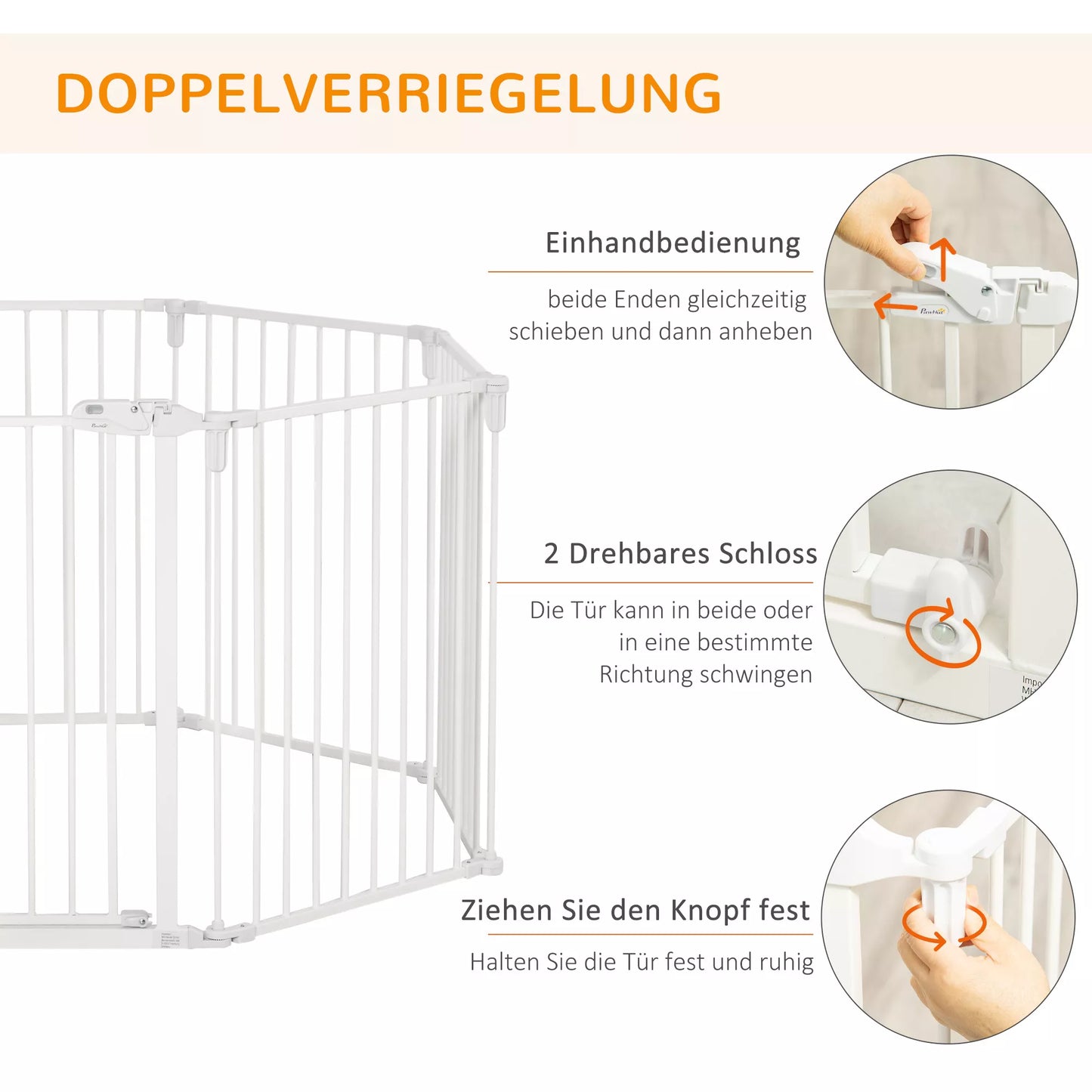 Lauko voljeras šuniukams, apsauginis atitvaras su durelėmis, sulankstomas, lankstus, 8 skydeliai po 60 x 76 cm, baltas